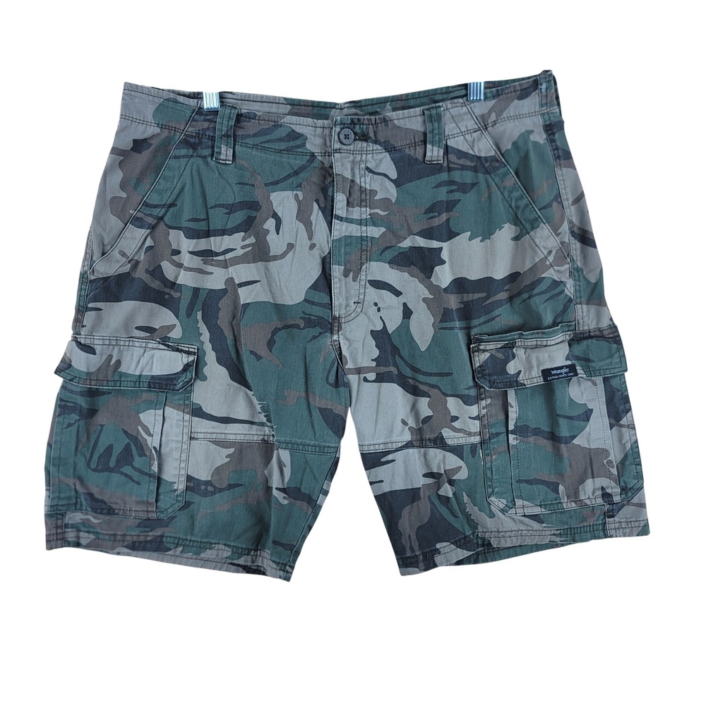 Wrangler Cargo Shorts Mens 36 Green Camo Cotton Blend Outdoor Utility
